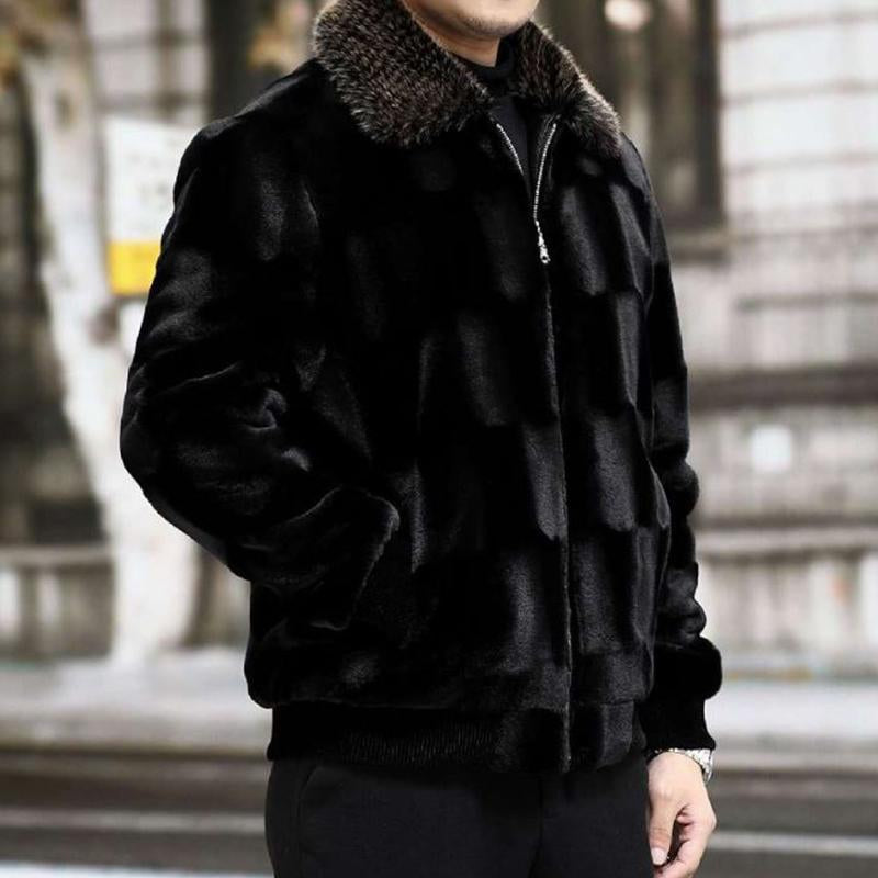 Mens Vintage Imitation Fur Warm Thickened Lapel Jacket 28403659M