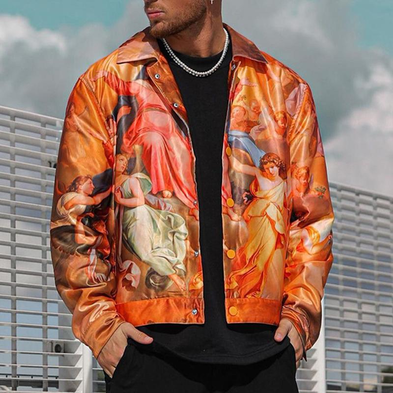 Mens Vintage Print Lapel Single Breasted Long Sleeve Jacket 88552914M
