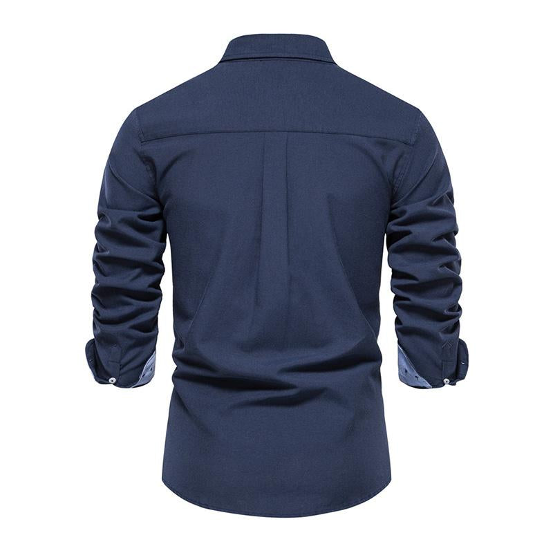 Mens Casual Colorblock Breathable Slim Lapel Long Sleeve Shirt 50485482M