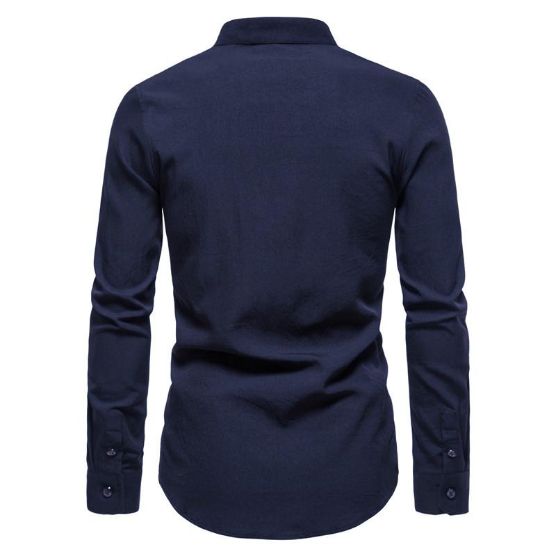 Mens Solid Color Long Sleeve Stand Collar Linen Shirt 70526053X