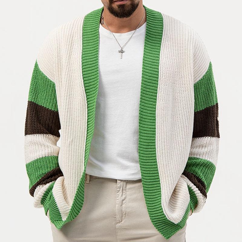 Mens Casual Contrasting Color Loose Chunky Knit Cardigan 28279422M