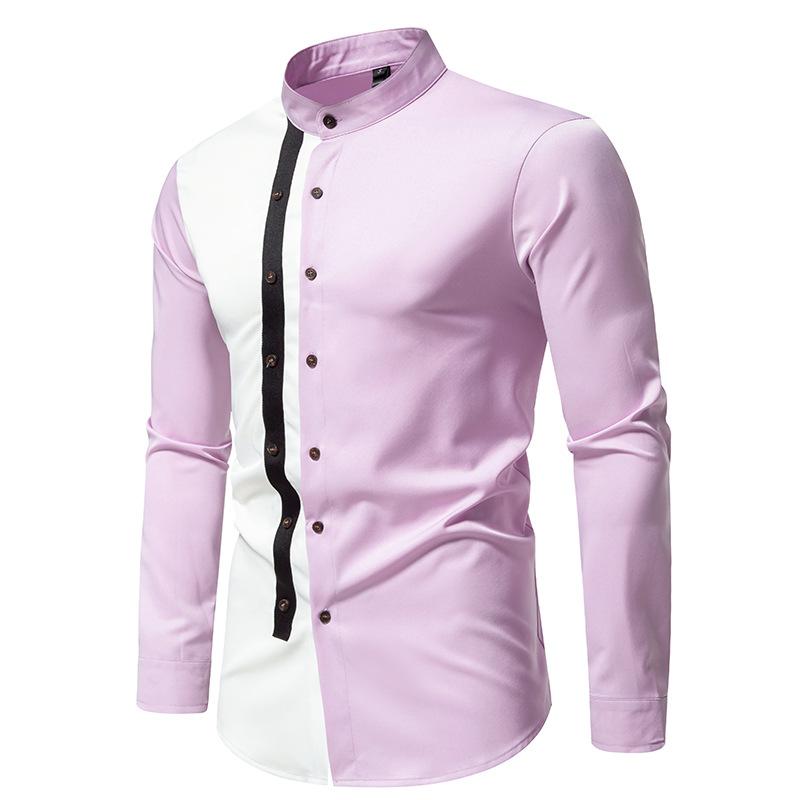 Mens Colorblock Stand Collar Long Sleeve Shirt 58727589Z