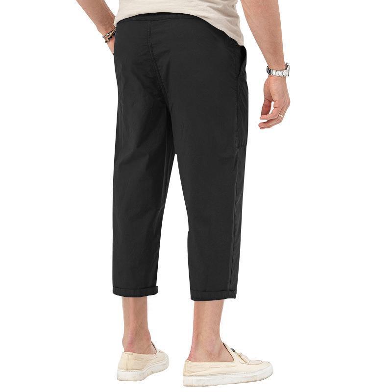 Mens Basic Elastic Waist Straight Casual Cropped Pants 22999460Z