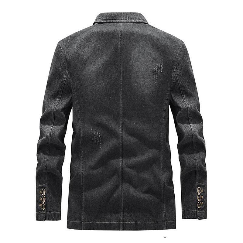 Mens Vintage Wash Lapel Single Breasted Fitted Denim Blazer 71294621M