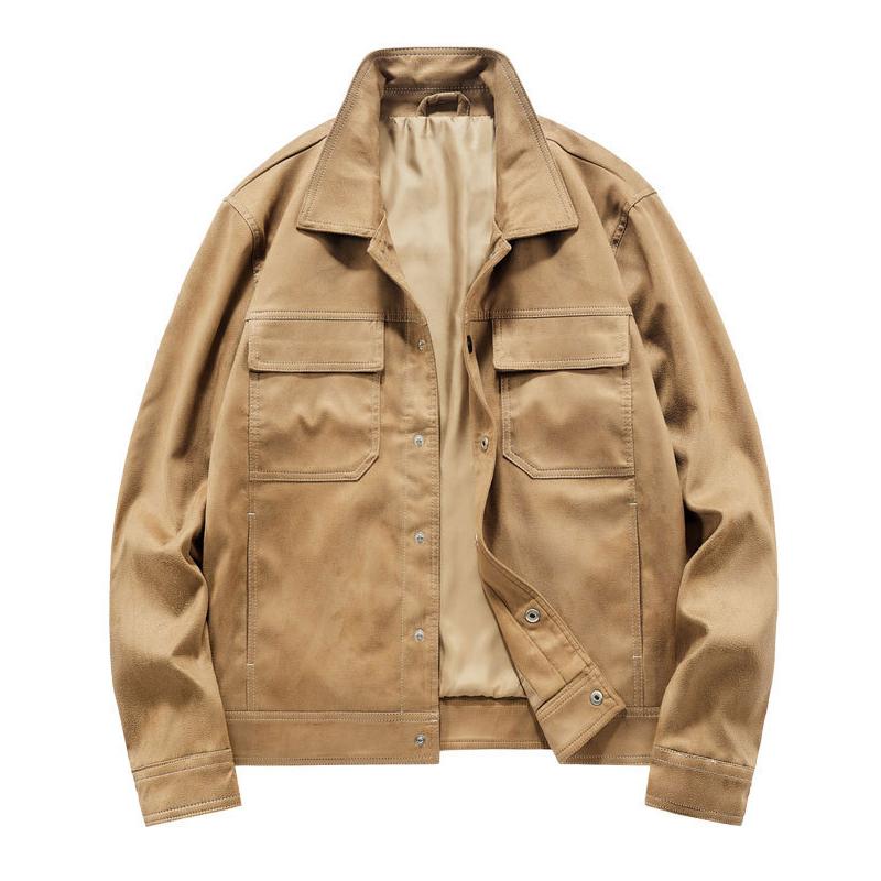 Mens Vintage Suede Lapel Cargo Jacket 73414967Y