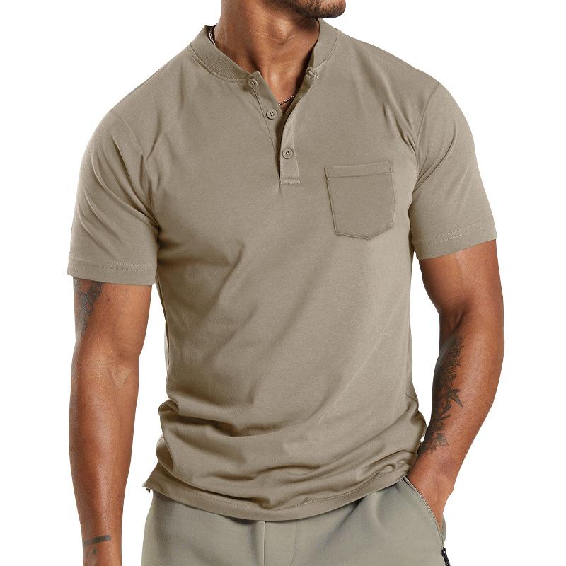Mens Solid Henley Collar Breast Pocket Short Sleeve T-shirt 25670704Z