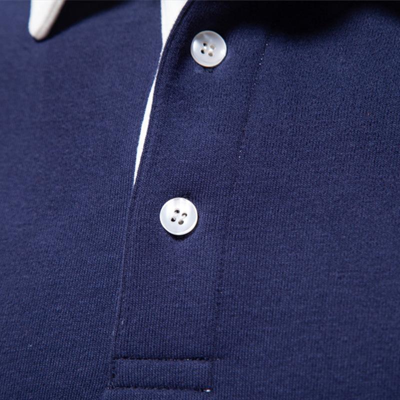 Mens Casual Color Contrasting Lapel Loose Long Sleeve Polo Shirt 72890642M