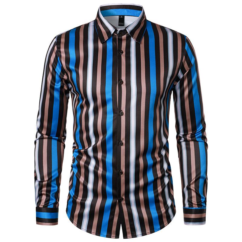 Mens Casual Long Sleeve Striped Printed Shirt 01858922X