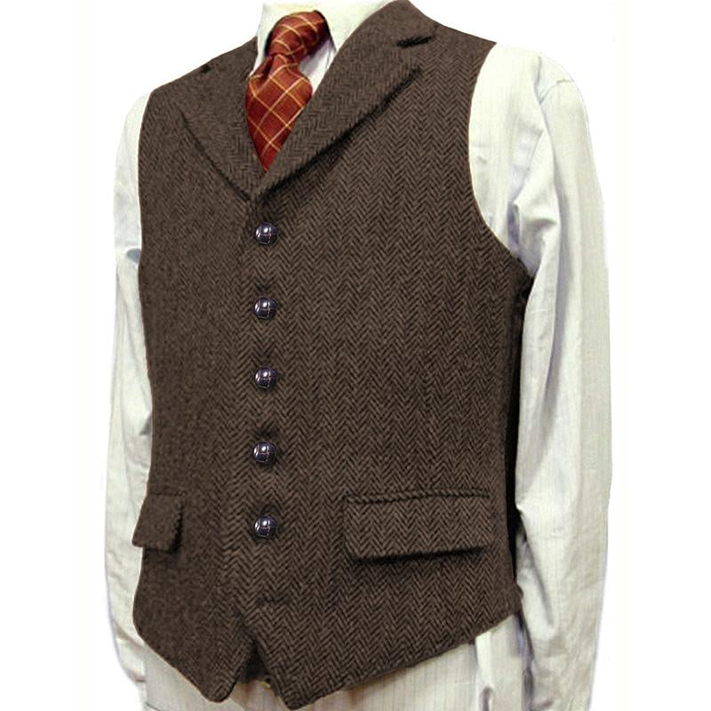 Mens Vintage Lapel Herringbone Single Breasted Suit Vest 96979880M