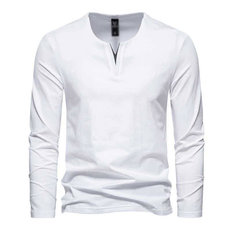 Mens Casual Solid Color V-Neck Loose Long-Sleeved T-Shirt 74143163M