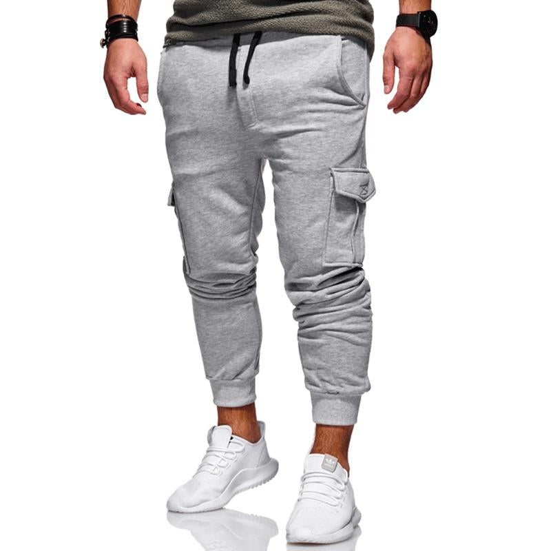 Mens Solid Color Casual Fashion Tether Elastic Multi Pocket Sweatpants 03839355X