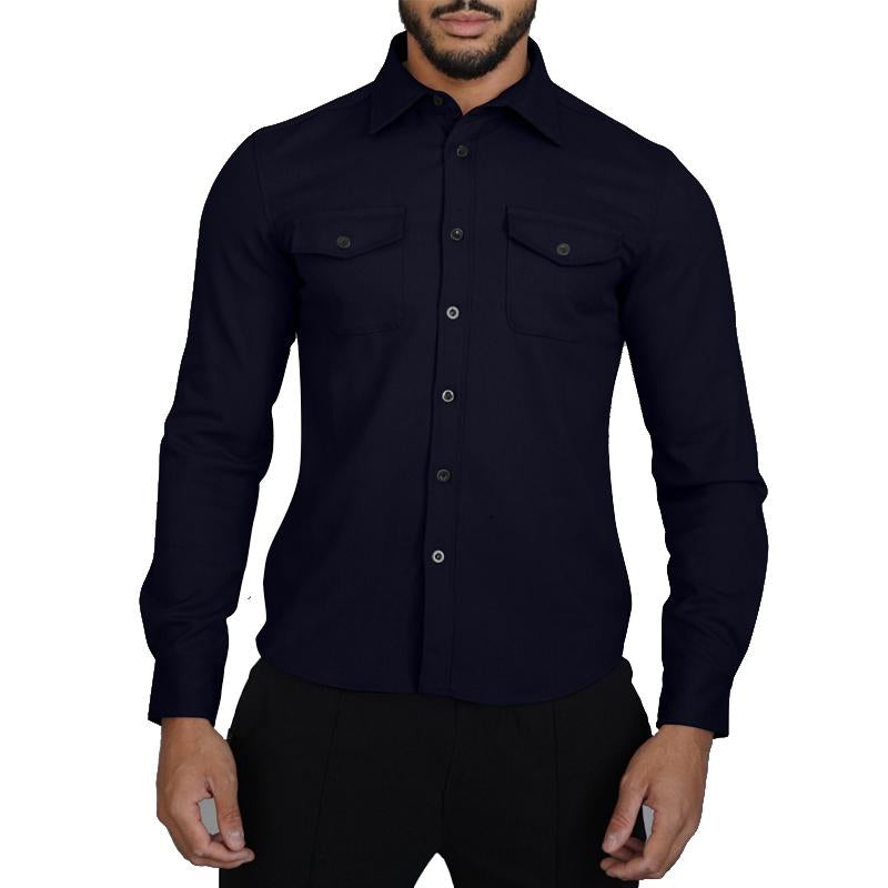 Mens Solid Color Thickened Casual Lapel Shirt Jacket 04931954X