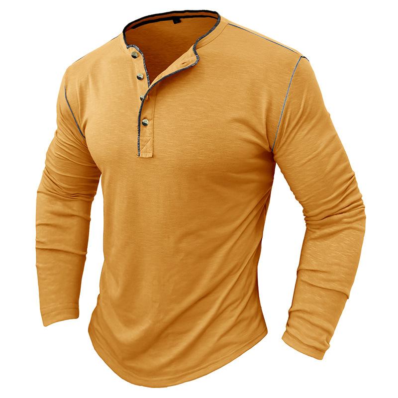 Mens Slub Cotton Crew Neck Long Sleeve Solid Henley T-Shirt 29496892X