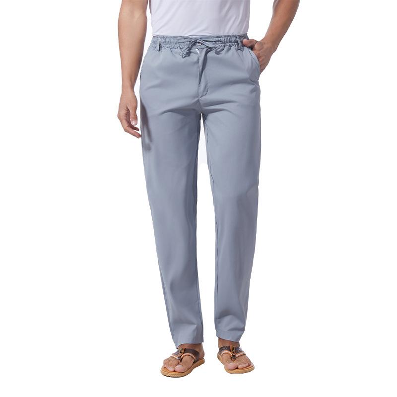 Mens Solid Loose Cotton Drawstring Elastic Waist Casual Pants 08994317Z