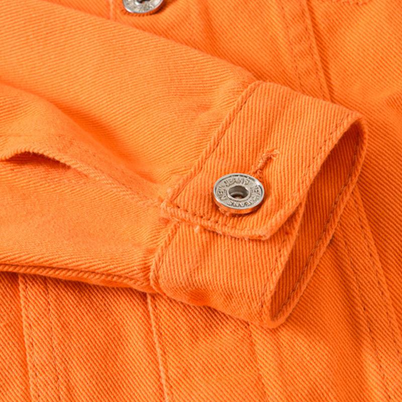 Mens Fashion Orange Loose Lapel Single Breasted Denim Jacket 72355242M