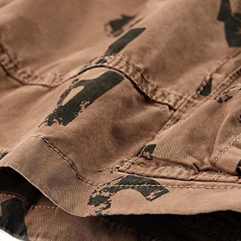 Mens Casual Letter Print Multi-Pocket Loose Cargo Shorts 77351830M