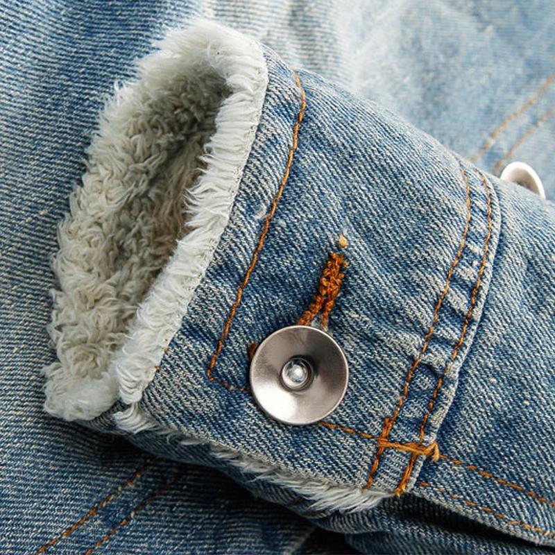 Mens Casual Sherpa Plush Hooded Multi-Pocket Denim Jacket 58313130Y