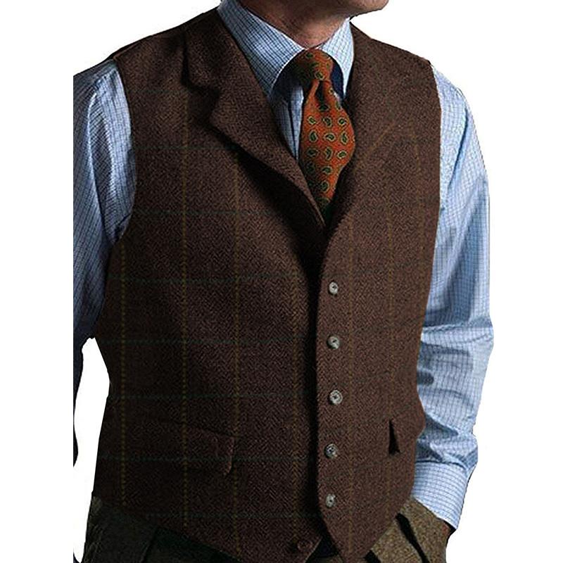 Mens Vintage Plaid Lapel Single Breasted Slim Vest 09816788M
