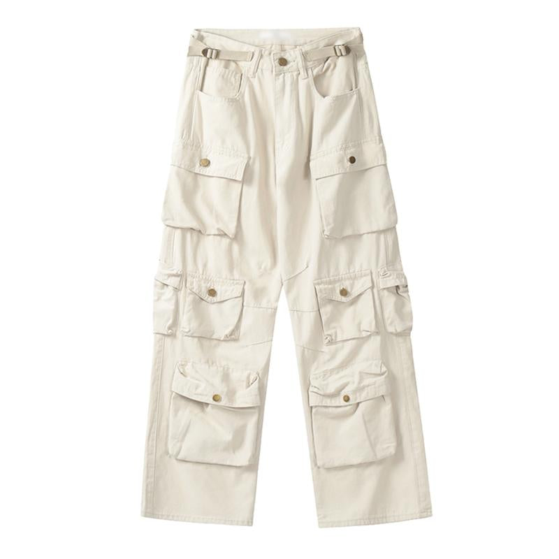 Mens Vintage Washed Loose Straight Multi-Pocket Cargo Pants 26247555M