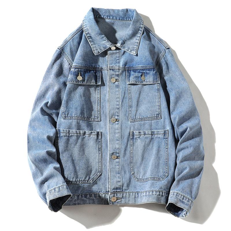 Mens Vintage Loose Multi Pocket Denim Jacket 56114454Y