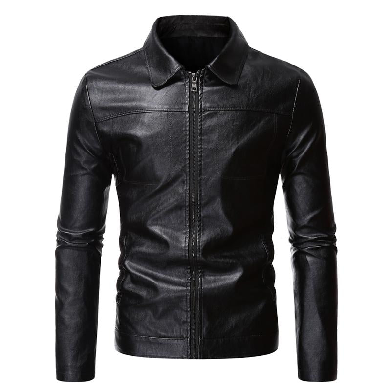 Mens Vintage Solid Collar Leather Jacket 48363827Y