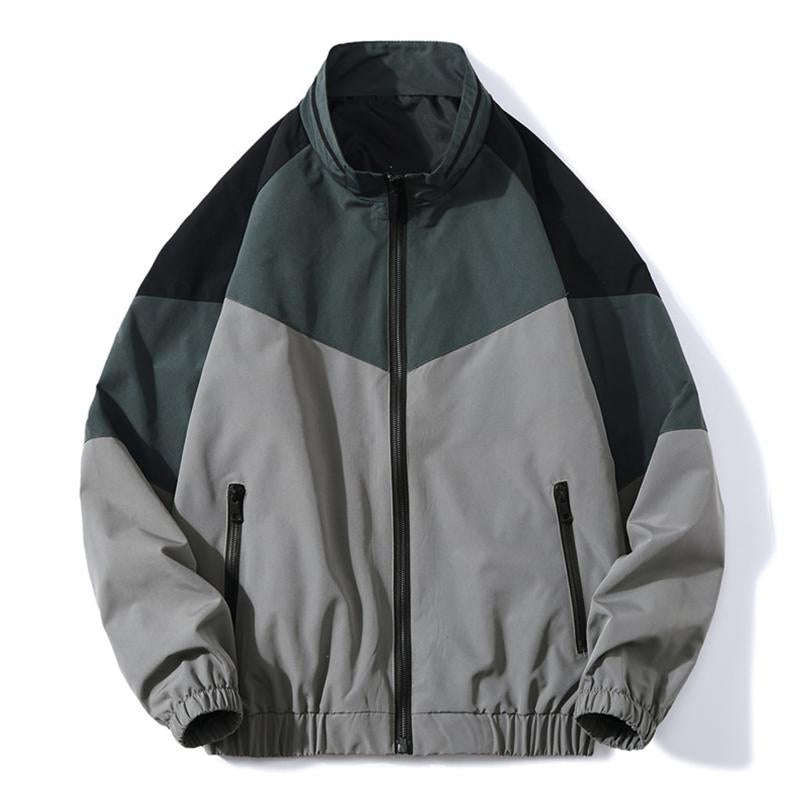 Mens Stylish Stand Collar Colorblock Patchwork Zipper Loose Jacket 98654052M