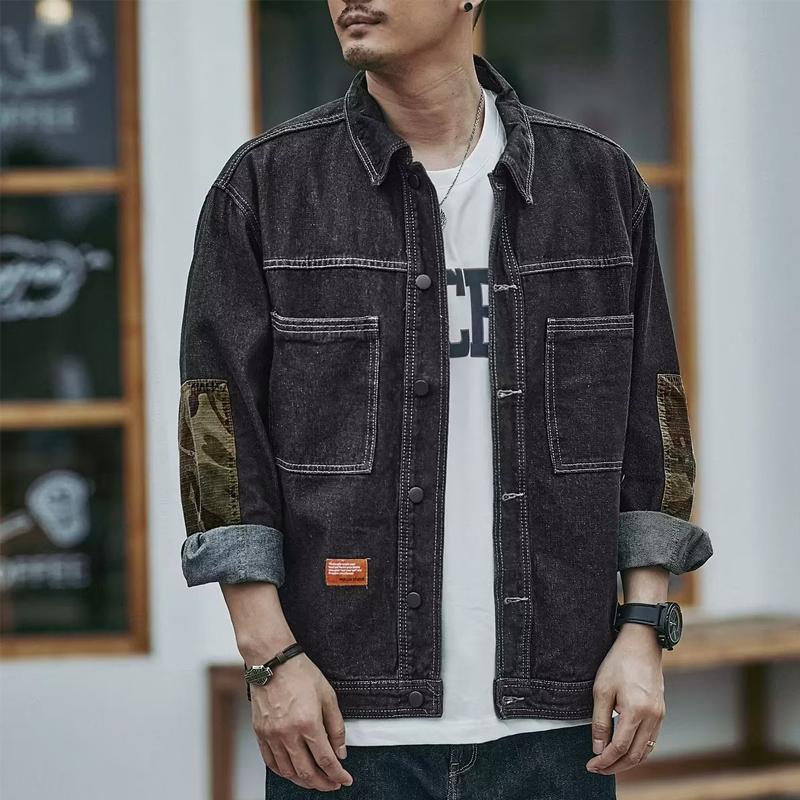 Mens Vintage Casual Lapel Denim Cargo Jacket 96117658X