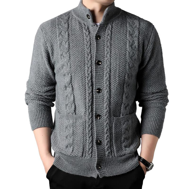 Mens Casual Solid Color Stand Collar Single Breasted Loose Knit Cardigan 97126478M