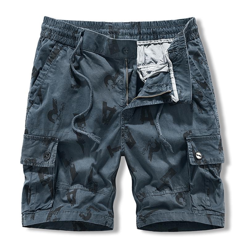 Mens Casual Letter Print Multi-Pocket Loose Cargo Shorts 77351830M