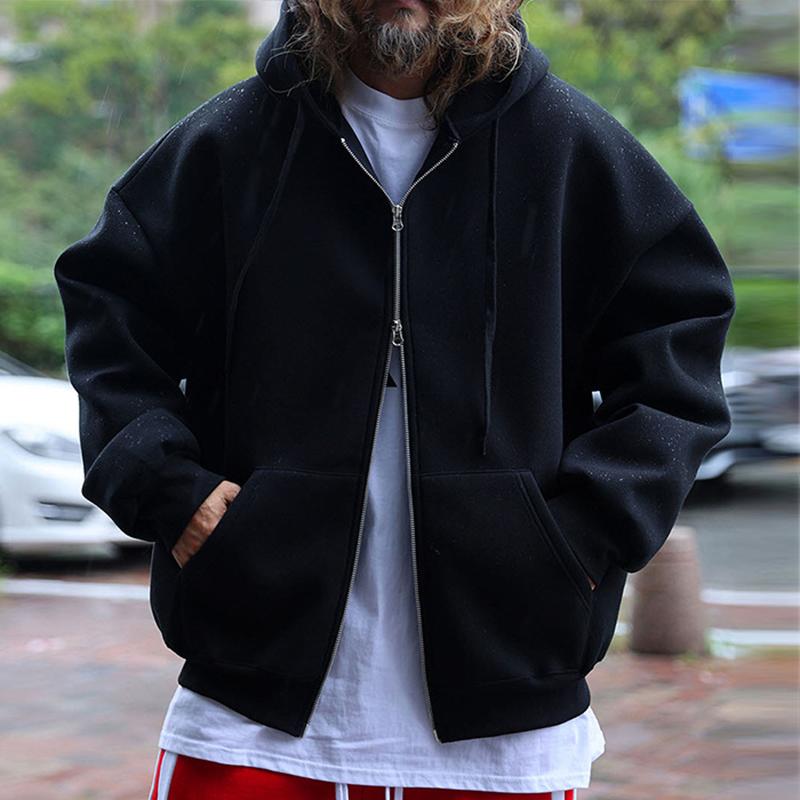Mens Casual Solid Color Kangaroo Pocket Zipper Hooded Sweatshirt 67672428M