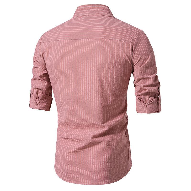 Mens Casual Striped Stand Collar Long Sleeve Shirt 95806899X