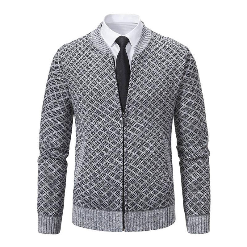 Mens Casual Baseball Collar Fleece Warm Zipper Knit Cardigan 84975709M