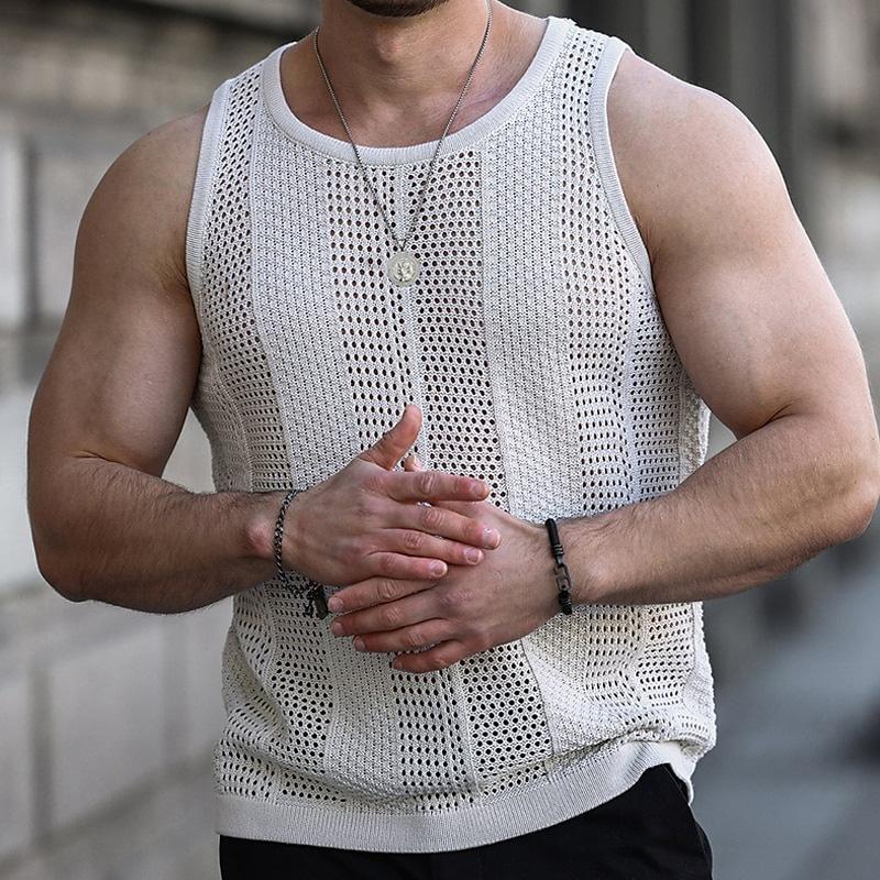Mens Casual Hollow Sleeveless Slim Knitted Tank Top 56539678M