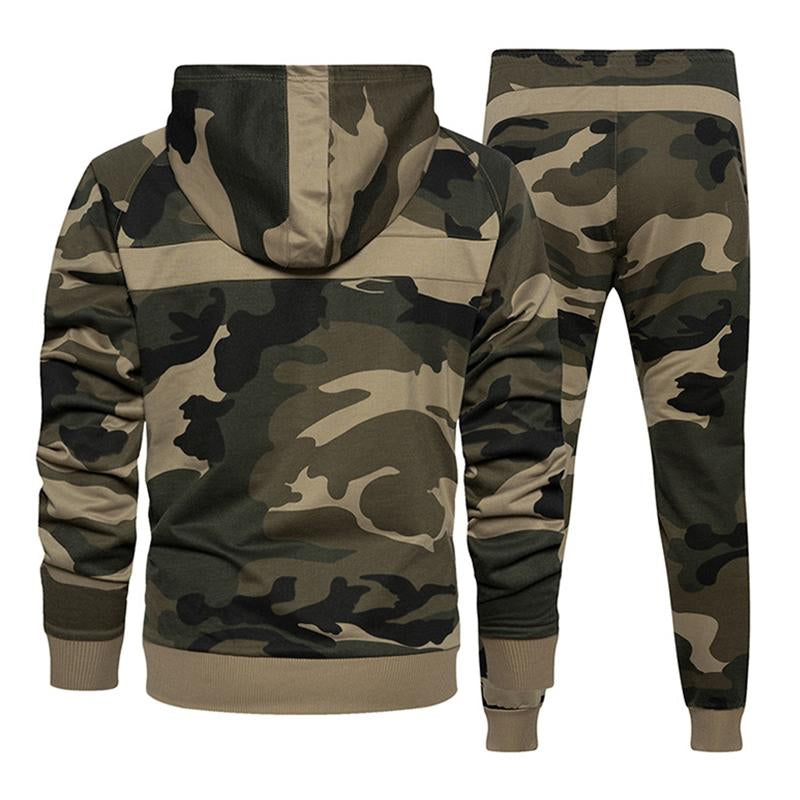 Mens Casual Loose Kangaroo Pocket Camouflage Hoodie Pants Set 75882511M