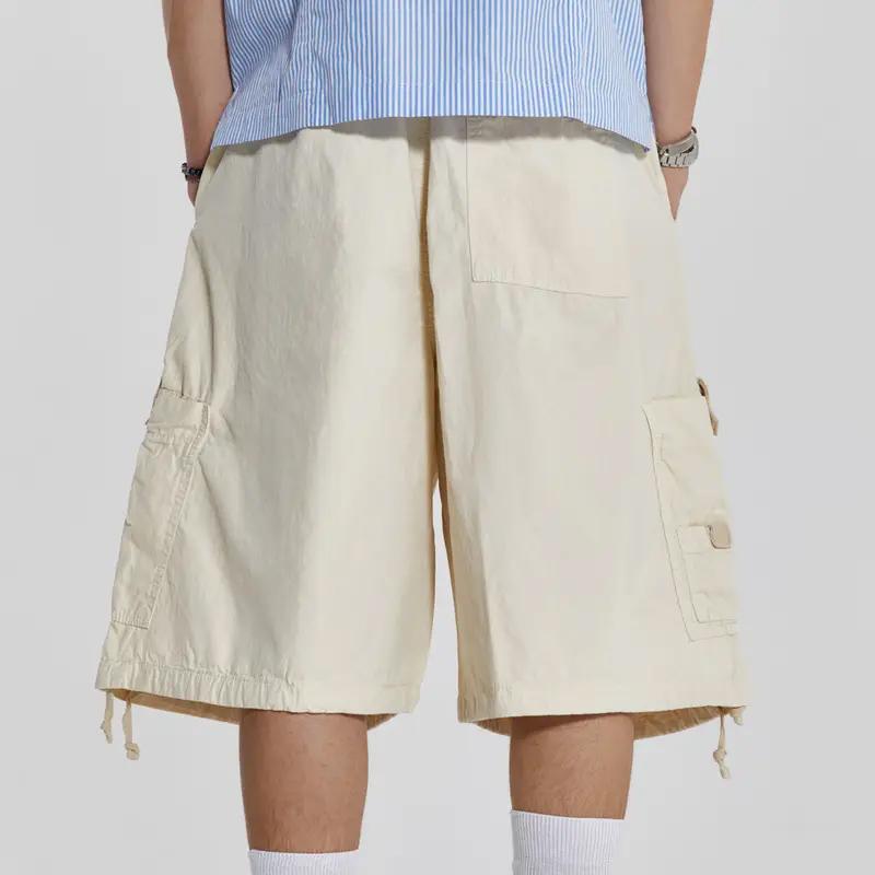 Mens Casual Multi-Pocket Elastic Waist Solid Color Sports Shorts 84679730M