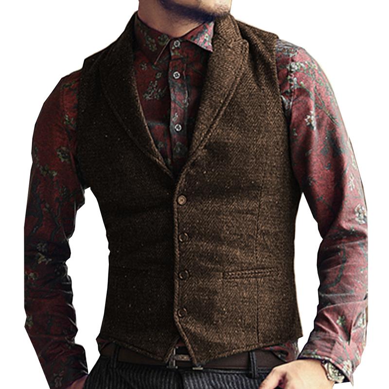 Mens Herringbone Vintage Suit Lapel Vest 41692668X