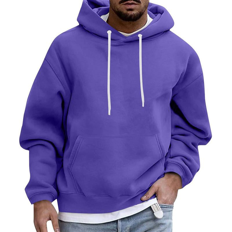 Mens Solid Color Loose Casual Fleece Pocket Hoodie 51863163X