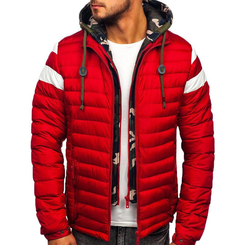 Mens Casual Hooded Slim Fake Two-Piece Thermal Padded Coat 43755109M