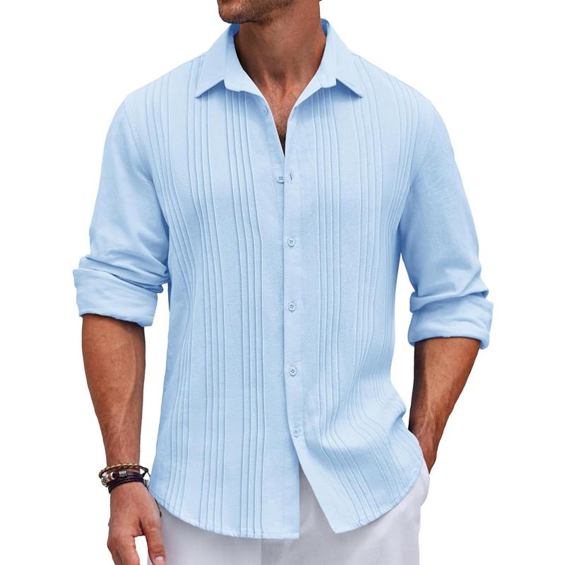 Mens Casual Solid Color Lapel Long Sleeve Shirt 08468490Y