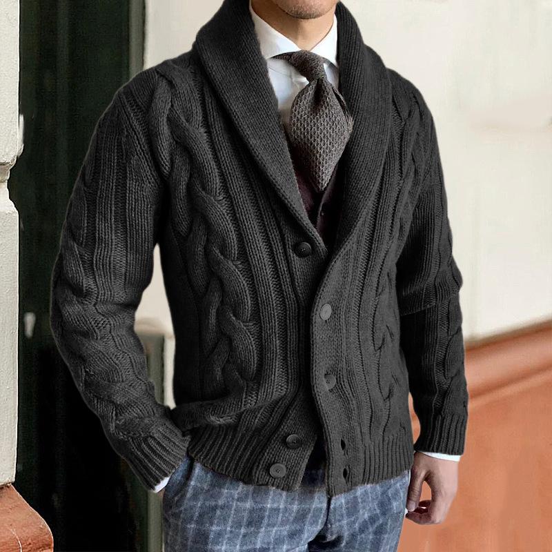 Mens Vintage Lapel Single Breasted Cable Knit Cardigan 99011169Z