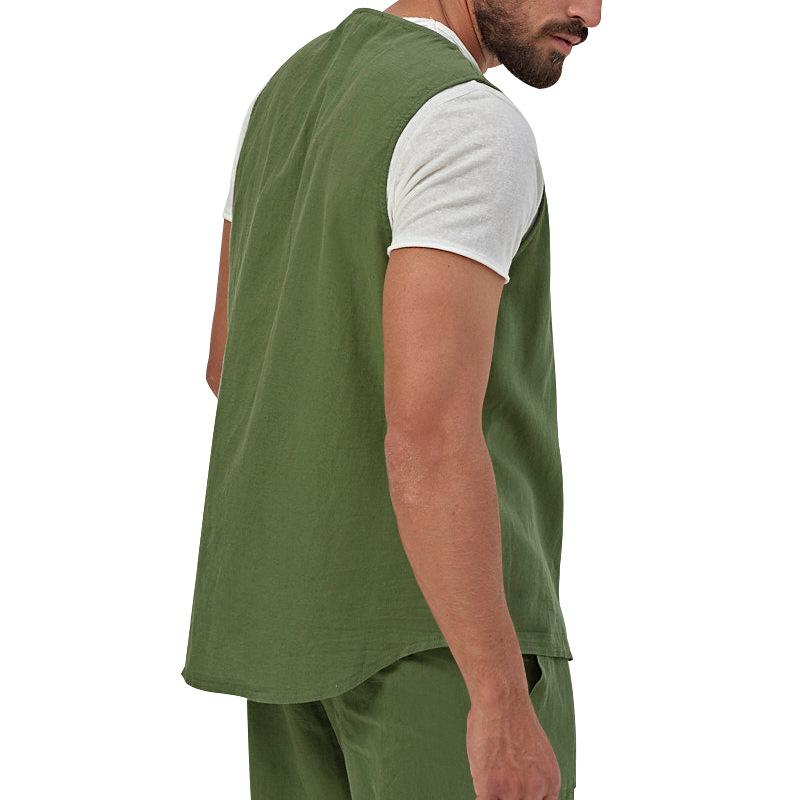 Mens Casual Loose Solid Color Sleeveless Vest Shorts Set 61445702X
