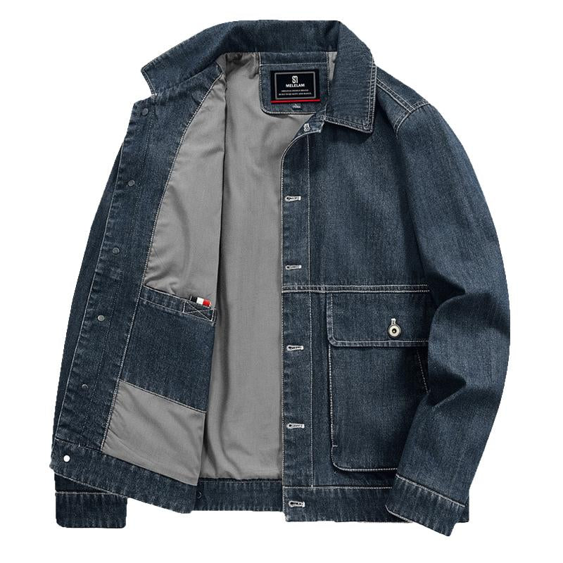 Mens Vintage Multi-Pocket Lapel Denim Jacket 00482992Y