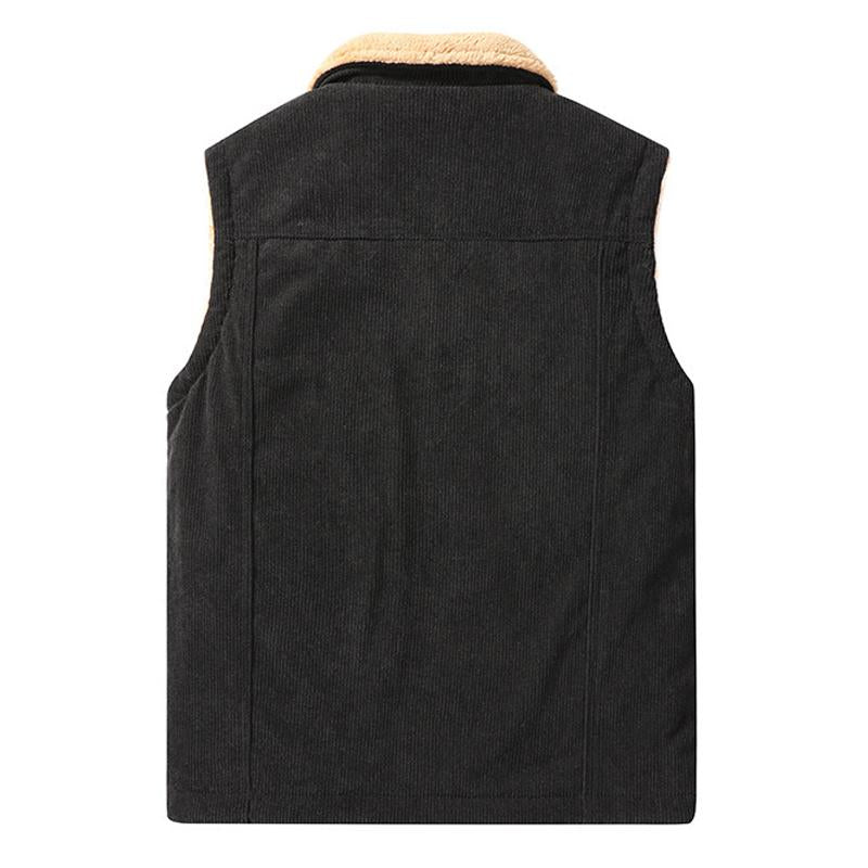 Mens Vintage Corduroy Fleece Multi-Pocket Lapel Vest 85943028X