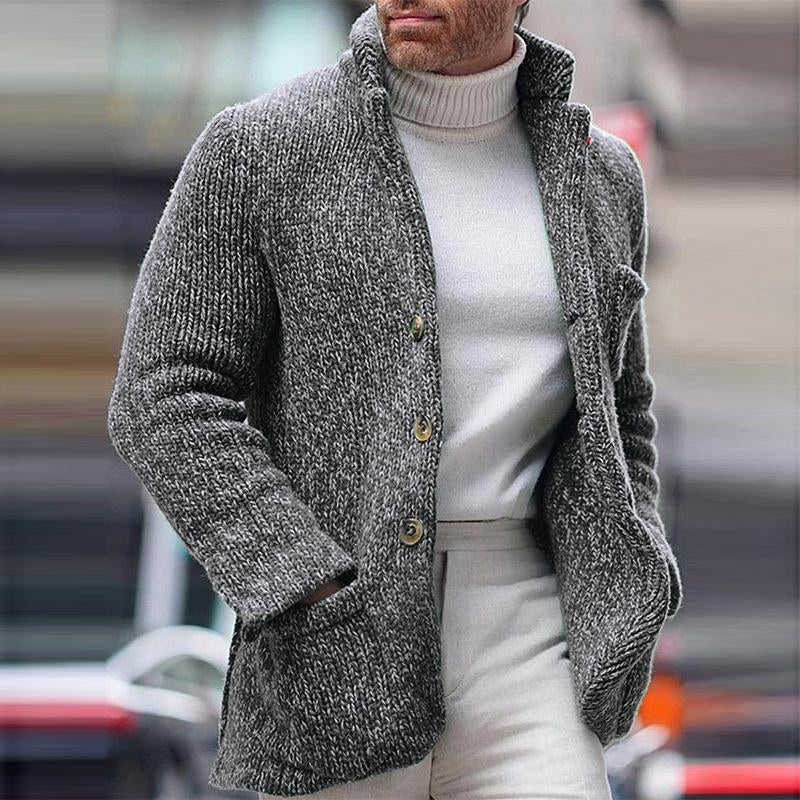 Mens Casual Stand Collar Single Breasted Pocket Knit Cardigan 01116285M