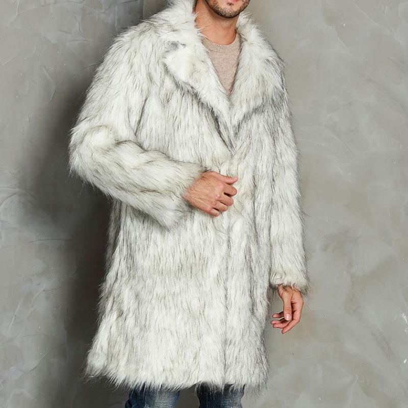 Mens Vintage Faux Fur Lapel Long Coat 78473839M