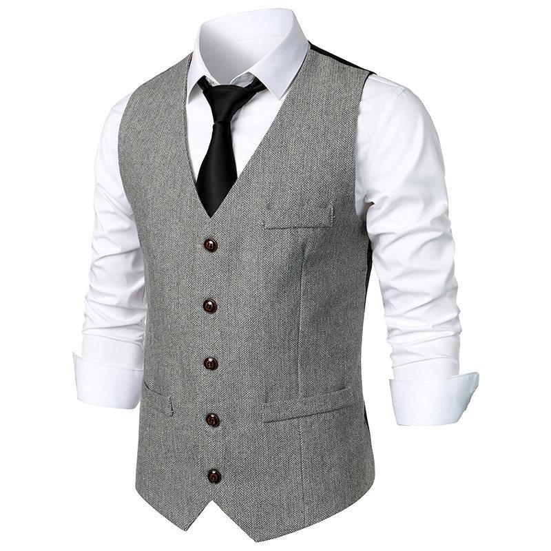 Mens Vintage V Neck Single Breasted Suit Vest 91402024Z