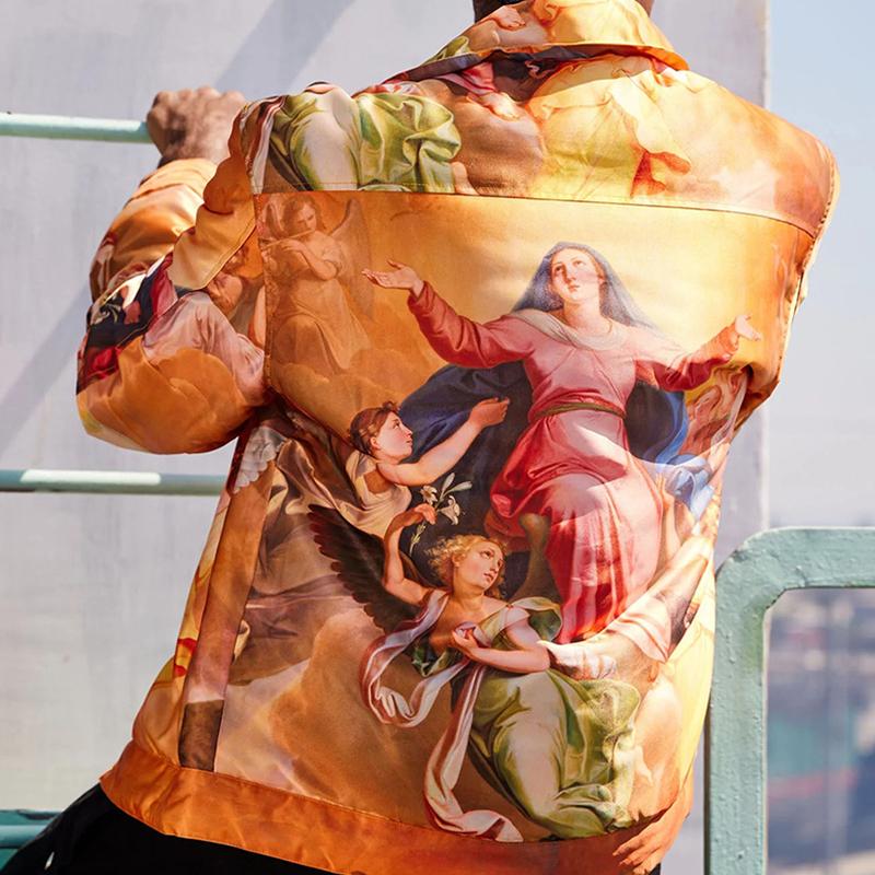 Mens Vintage Print Lapel Single Breasted Long Sleeve Jacket 88552914M
