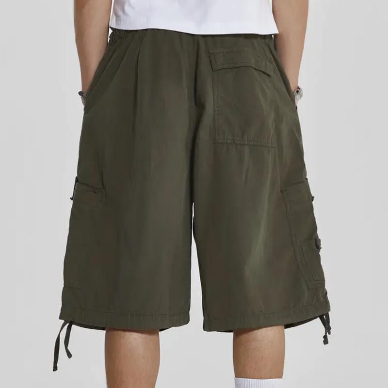 Mens Casual Multi-Pocket Elastic Waist Solid Color Sports Shorts 84679730M