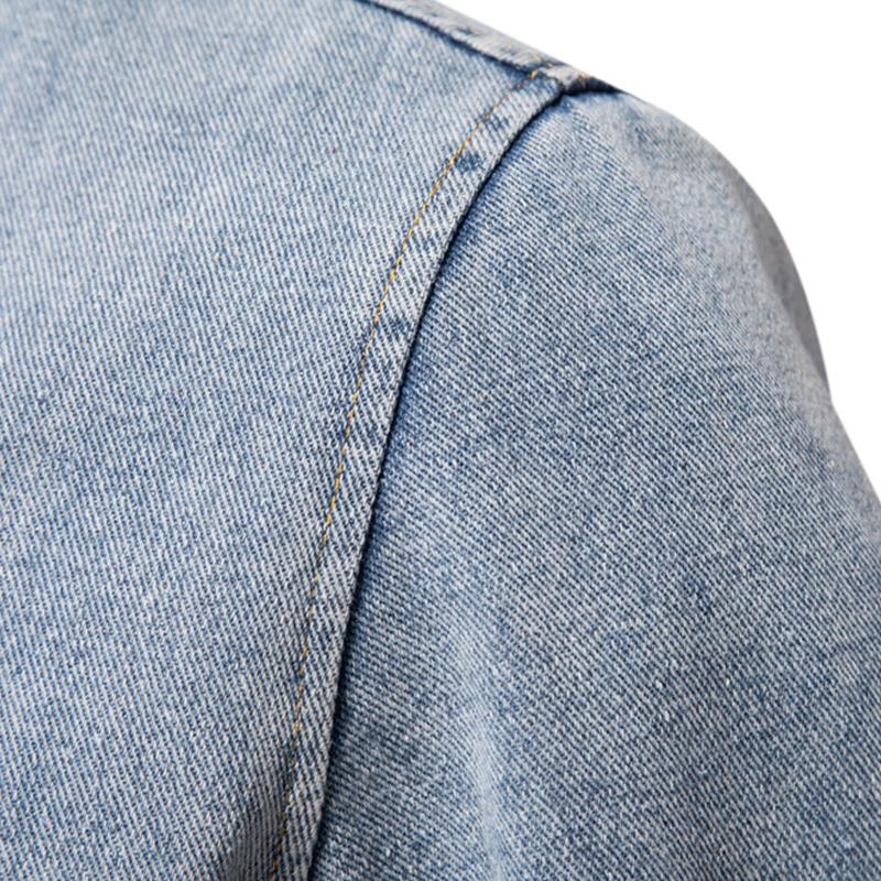 Mens Vintage Fleece Warm Lapel Single Breasted Denim Jacket 56398504M