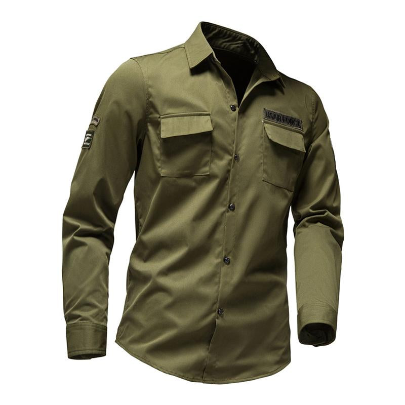 Mens Casual Outdoor Multi-Pocket Embroidered Patch Long Sleeve Work Shirt 45520925M